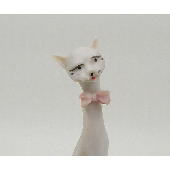 Capodimonte Miniature Siamese Cat Long Neck Bowtie Hand Painted Wooden Base - Picture 8 of 9